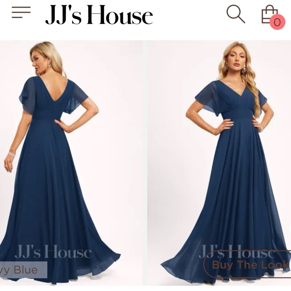 JJs House Navy Blue V-Neck Flutter Sleeve Evening Dress